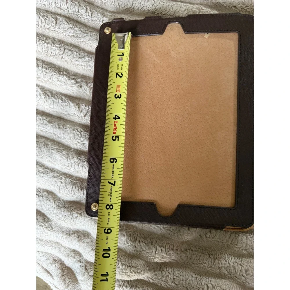 Tory Burch Leopard Print iPad Case Saffiano Leather Tech Accessory Tan Brown